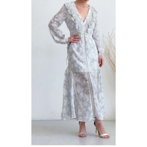 Stevie May Dress Size Small Beige Romantic Floral Midi Boho Ruffle‎